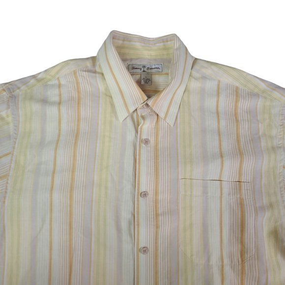 Tommy Bahama Shirt Mens Large Yellow Linen Short Sleeve Relax Tropical Camp - Picture 4 of 9